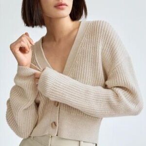 Aritzia Babaton Merino Wool Knit Crop Cardigan In Oatmeal , XS
